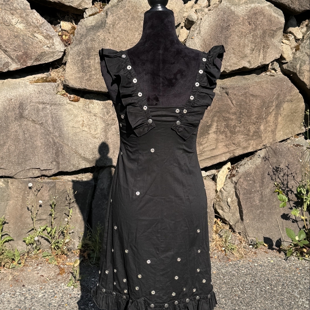 Moschino black ruffle dress with silver snaps USA size 8 Made in Italy 
